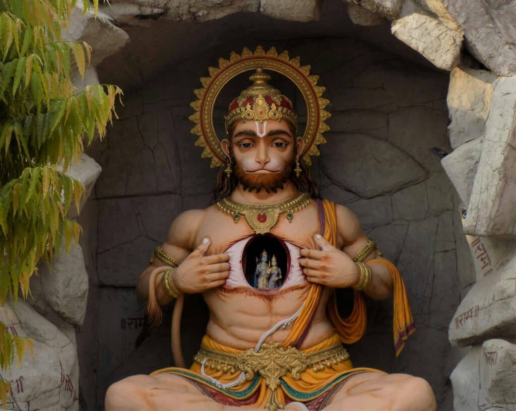 Hanuman statue with Ram and Sita in his chest.